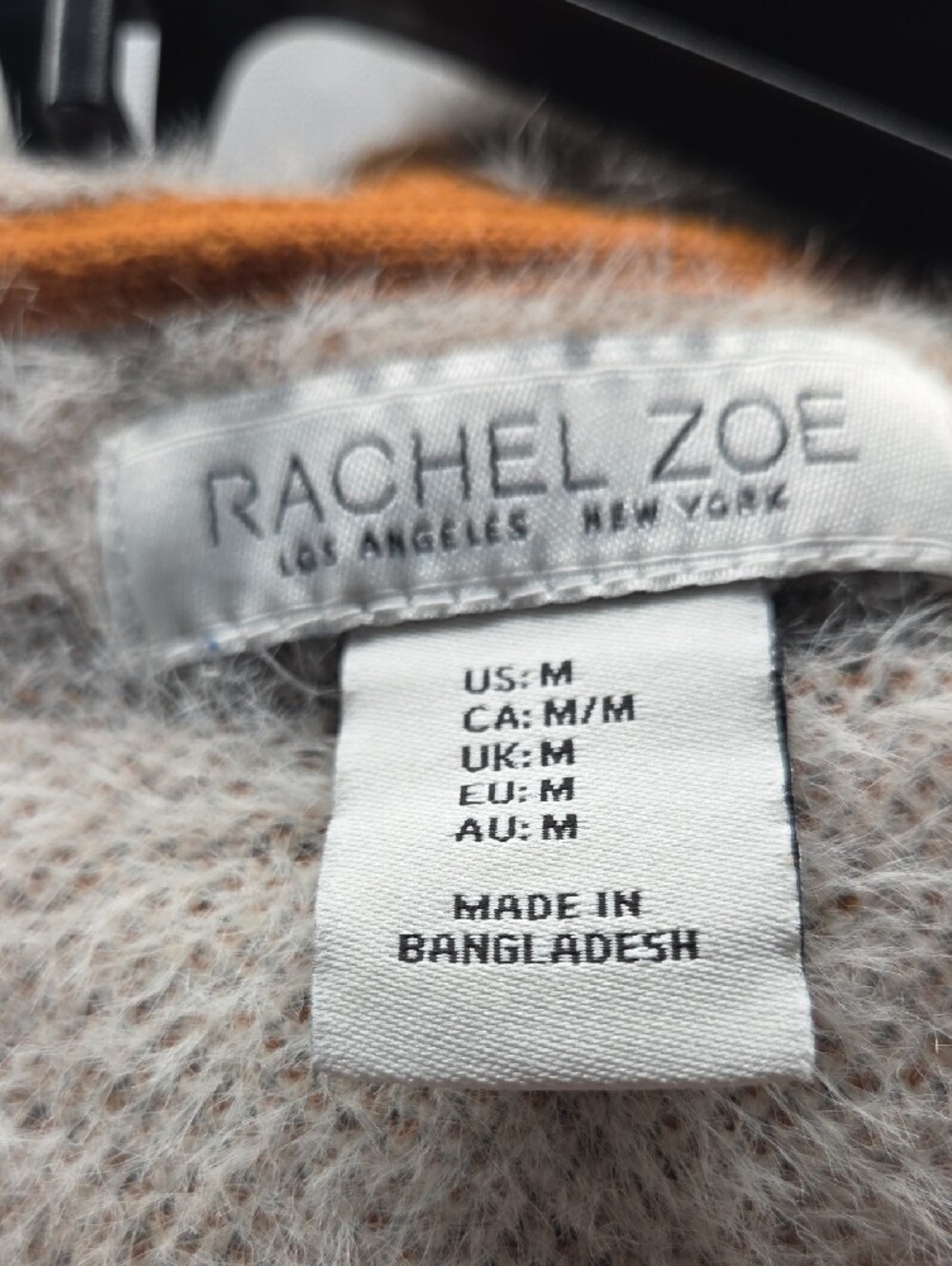 Rachel Zoe Fuzzy Knit Zip Sweater in Camel, Cream & Rust Size M - Picture 3 of 4